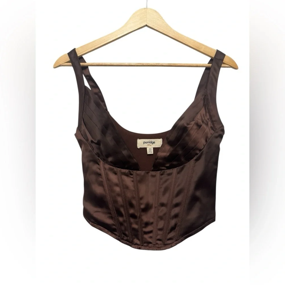 Satin Corset Bustier in Chocolate Brown - Picture 2 of 8